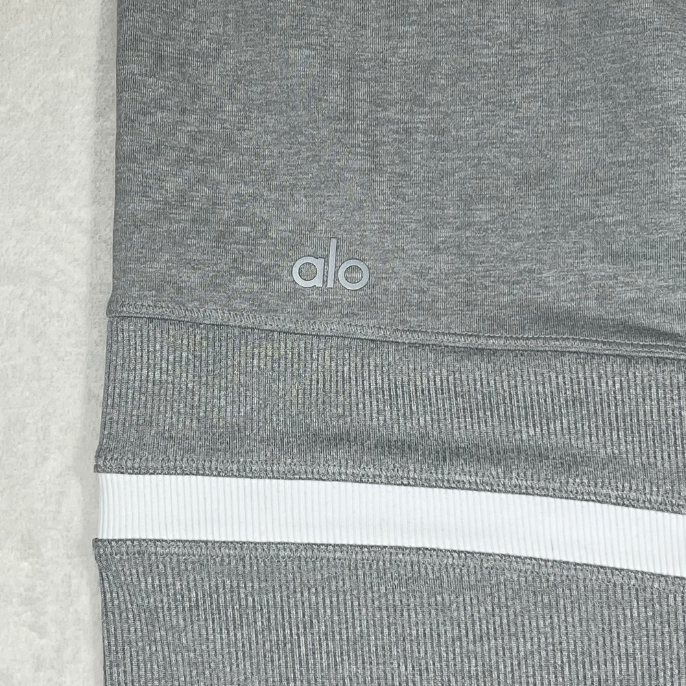 Alo Yoga Goddess Leggings Women Large Grey White Striped Ribbed High Waist - Picture 3 of 14